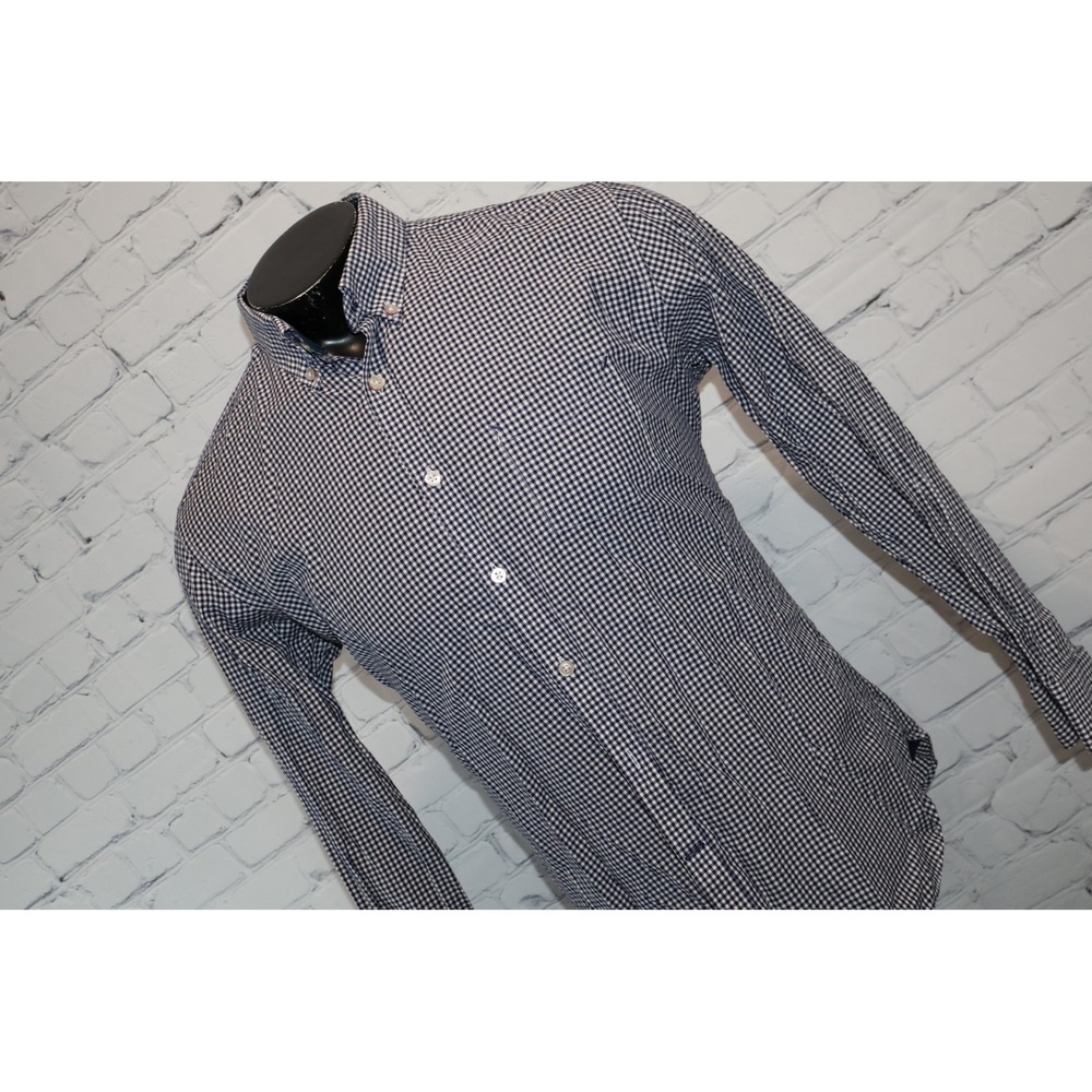 TM Lewin Button Down Shirt Mens Large Blue Gingham Plaids Egyptian Cotton Casual
